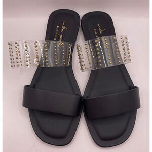 Mila Paoli Black Synthetic/Translucent Studded Slide Sandal Made in Italy Size 7